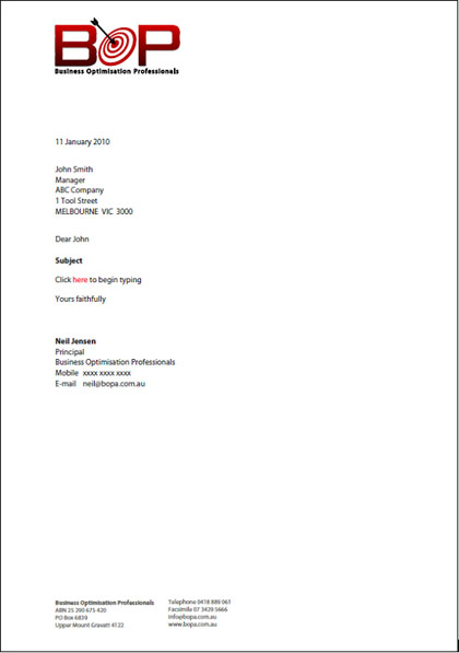 business letter template. Sample of Populated Letter
